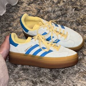 Adidas White and Blue Sneakers with Yellow Accents